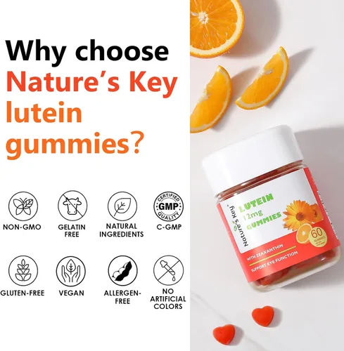 Vista 7 de Nature's Key Gomitas de luteína de 12 mg con zeaxantina y vitamina A para niños y adultos Suplemento de salud ocular y función cerebral Sabor a