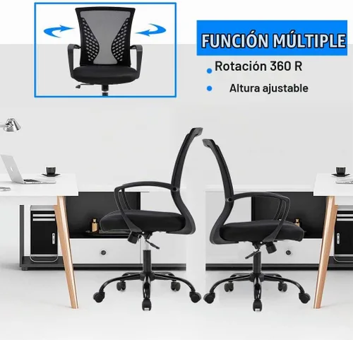 Vista 7 de Silla de oficina ergonómica de malla para computadora BestOffice, con reposabrazos, soporte lumbar, respaldo medio, giratoria, ajustable, para Negro