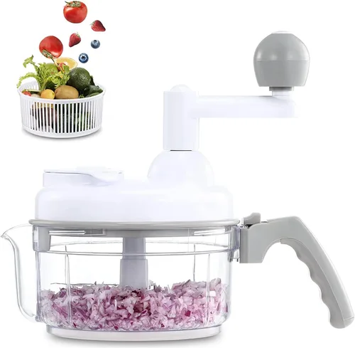 Vista 9 de Geedel Picadora manual de alimentos, procesador manual rápido de verduras, fácil de limpiar, batidora giratoria para cebolla, ajo, ensalada, salsa
