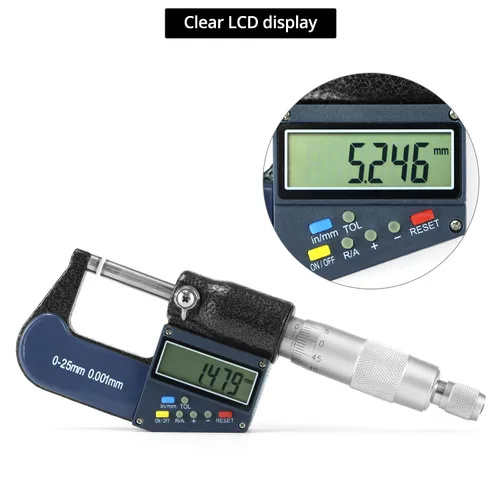 Vista 3 de QWORK Micrómetro exterior digital con punta de carburo, rango de medición de 0-1 pulgada / 0.000-0.984 in, alta precisión ± 0.000 in, pantalla LCD