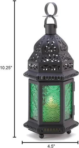 Vista 5 de Farol marroquí verde de vidrio (1 linterna)