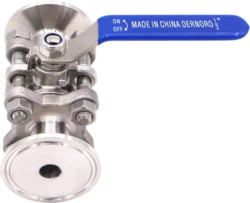 Vista 2 de DERNORD Válvula de bola sanitaria para trébol de tres abrazaderas de 1.5 pulgadas, acero inoxidable 304, revestimiento de PTFE, de dos vías y tres