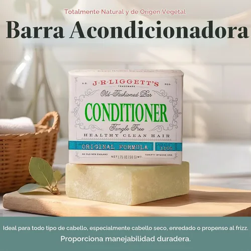 Vista 2 de J·R·LIGGETT'S Barra acondicionadora – Fórmula original, acondicionador para cabello totalmente natural con aceite de coco y manteca de cacao, sin