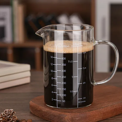 Vista 6 de BCnmviku Taza medidora de vidrio de 500ML 2 tazas con asa, vidrio de borosilicato alto tres escalas