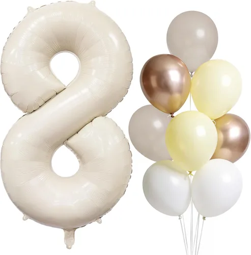 Vista 18 de Globo color crema número 1 de 40 pulgadas, color beige nude, número 1, con globos de arena blanca, globos beige nude champán, crema neutra