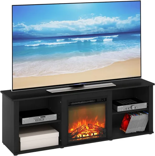 Vista 21 de Furinno Jensen Soporte de Centro de Entretenimiento con Chimenea para TV de hasta 55 Pulgadas, Americano, Eléctrico con Cable, Ajustable