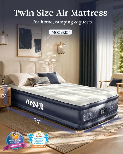Vista 2 de VOSSER Colchón de aire individual XL con bomba incorporada, colchón inflable extra largo de 13 pulgadas elevado de 80 pulgadas, cama de aire