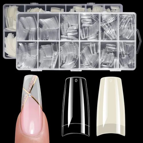 Vista 17 de Krofaue Uñas postizas con punta francesa: uñas cuadradas cortas a presión Puntas de uñas cuadradas francesas mate