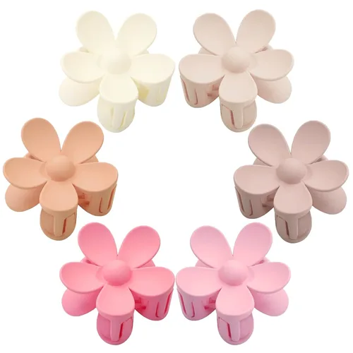 Vista 11 de 6 pinzas para el cabello de flores, pinzas de margarita, pinzas de garra grandes mate, pinzas de sujeción fuerte, accesorios para cabello grueso, 6
