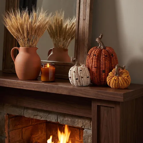 Vista 6 de Briful - Racimo de calabaza de maíz de resina, decoración de otoño de una Calabaza adjunta 3 en 1