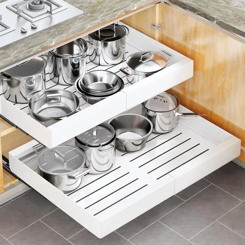 Vista 9 de Kitstorack Organizador de gabinete extraíble, expandible (12"-20") cajón deslizante resistente fijo con nano película adhesiva para ollas