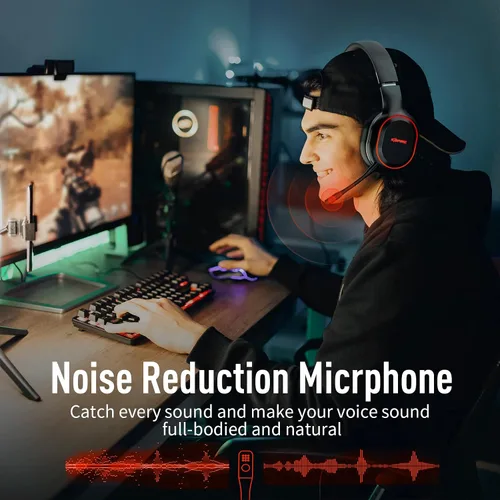 Vista 3 de Auriculares inalámbricos para juegos con micrófono para PS4 PS5 PC auriculares USB Bluetooth de 24 GHz con sonido de vibración de latencia ultra