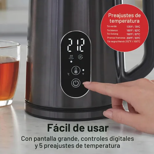 Vista 3 de Hamilton Beach Digital - Tetera eléctrica de 1,7 L, caldera de agua y calentador