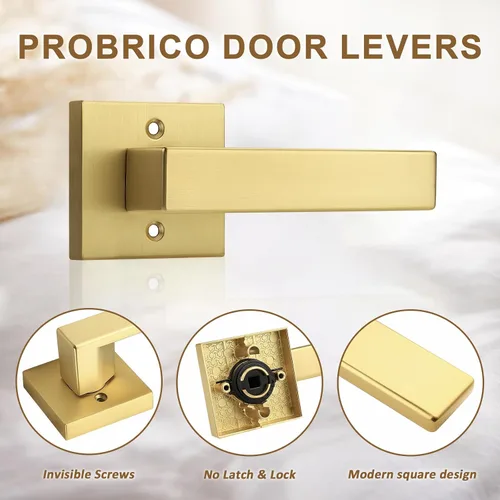 Vista 3 de Probrico - 1 manija inactiva dorada para puerta, moderna, para armario, resistente, para interior, sin giro, reversible para lado derecho e izquierdo