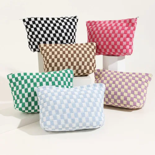 Vista 5 de Lindo bolso de maquillaje a cuadros Y2k para mujer