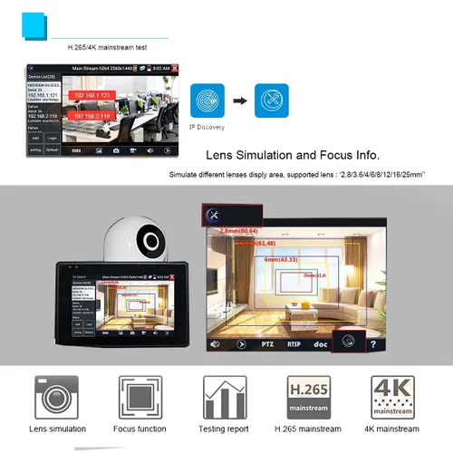 Vista 2 de Probador de CCTV IP 5 en 1 compatible con cámara IP de hasta 4K y cámara analógica de 720P/1080P/3mp/4mp/5 megapíxeles AHD, TVI, CVI y CVBS, monitor