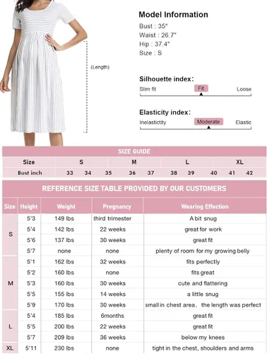 Vista 6 de BBHoping Vestido de maternidad casual a rayas para mujer, manga corta y 34, longitud hasta la rodilla, ropa de embarazo para baby shower