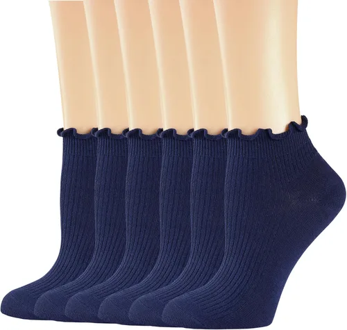 Vista 9 de Mcool Mary Calcetines tobilleros con volantes para mujer, paquete de 6 Blanco