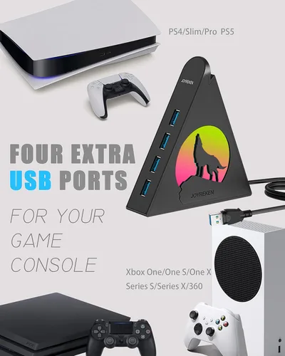 Vista 9 de Hub USB 3.0 alimentado, concentrador de 6 puertos (4 puertos de datos USB 3.0 + 2 puertos de carga inteligente) con adaptador de CA de 48 W, luz RGB
