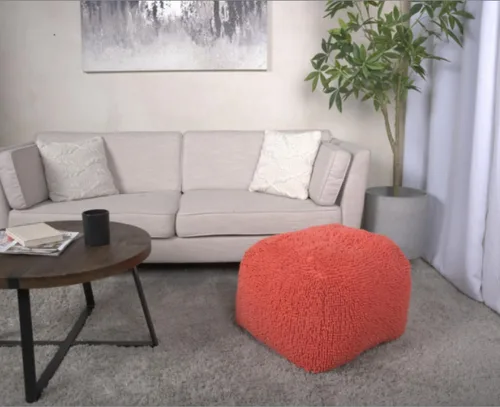 Vista 7 de Spongy Puf cuadrado, asiento texturizado de felpilla suave con relleno de cuentas de poliestireno, cojín de felpa acogedor totalmente montado Carbón
