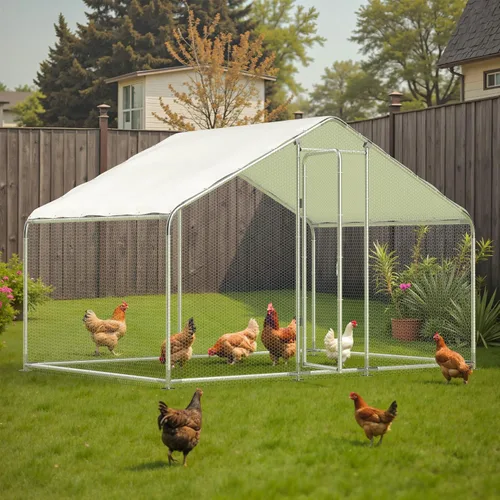 Vista 12 de Gallinero de metal, gallinero con cubierta impermeable y anti-UV, jaula de aves de corral con puerta con cerradura, gallinero para gallinas de pato
