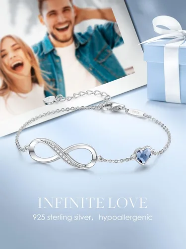 Vista 4 de CDE Pulsera con símbolo de corazón infinito para mujer, plata de ley 925, acero inoxidable, ajustable, aniversario, día de San Valentín, regalo