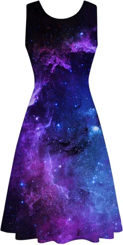 Vista 9 de Fanient Vestido sin mangas para mujer, estampado casual, cuello redondo, acampanado, vestido midi