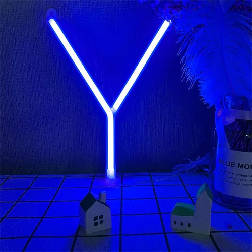 Vista 29 de ENUOLI Letrero de neón azul con letras LED USB/luces alimentadas por batería, letrero alfabético, marquesina, letra, decoración, luces nocturnas