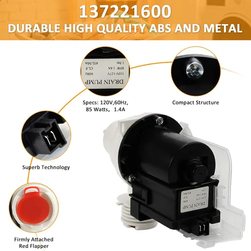 Vista 3 de AMI PARTS 137221600 Bomba de drenaje para lavadora Kenmore Frigidaire – Reemplaza AP5684706 PS7783938 AP5684706 131724000 134051200 134740500