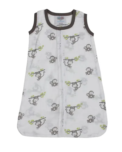 Vista 9 de Bacati - Saco de dormir de muselina Happy Monkeys (mantas portátiles) (recién nacido, beige/gris)