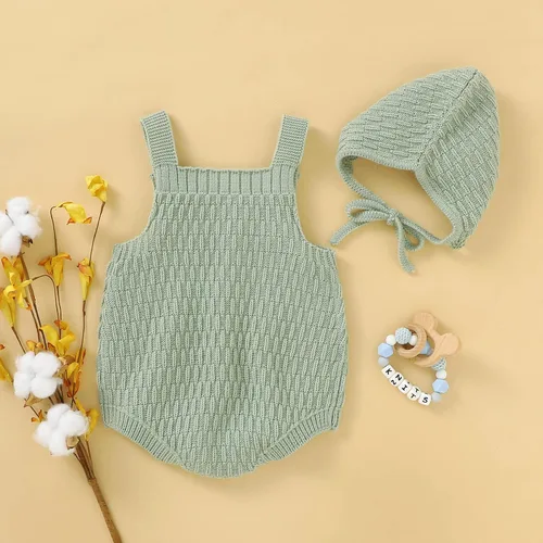 Vista 2 de JNBLDA Mameluco de punto para bebé niña, ropa para recién nacido, traje sin mangas con gorro