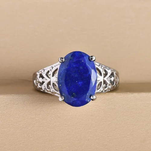 Vista 2 de Compra LC - Anillo de lapislázuli azul calado celta vintage para mujer, acero inoxidable, Metal, Lapislázuli