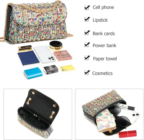Vista 4 de Bolsos de mano con diamantes de imitación para mujer, bolsos de hombro con cadena, bolsas de noche brillantes para cóctel, graduación, fiesta, boda