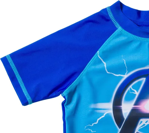 Vista 3 de Marvel Avengers Spider-Man Hulk Black Panther Iron Man Thor Rash Guard - Camiseta de natación para niños pequeños y grandes Azul