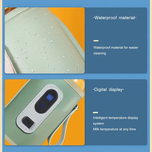 Vista 4 de Calentador de biberones de leche para bebés con pantalla digital USB, portátil de 5 velocidades para leche materna y agua (verde)