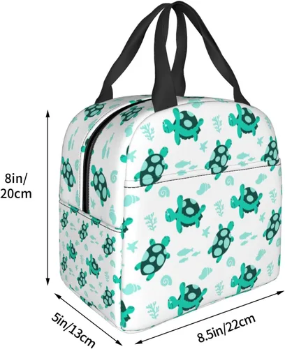 Vista 4 de Bolsa de almuerzo colorida de tortuga con algas marinas, lonchera aislada para adolescentes, bolsas reutilizables para la escuela, contenedor