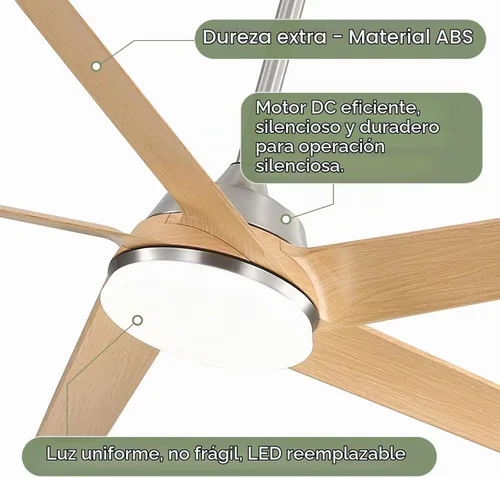 Vista 8 de Sofucor Ventiladores de techo de 52 pulgadas con luces y control remoto, moderno ventilador de techo de 5 aspas ABS para exteriores, LED regulable