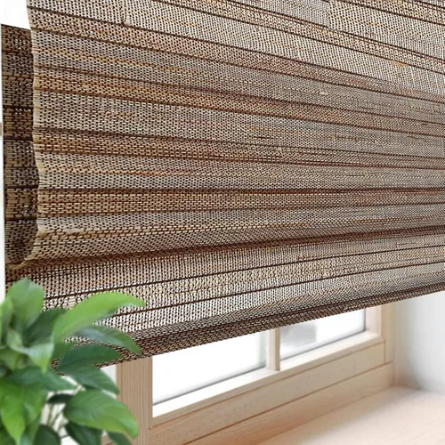 Vista 10 de Persianas de Bambú Opacas sin Cordón para Ventanas, Persianas Romanas de Filtrado de Luz con Cenefa de 6 Pulgadas de Alto, con Forro Oscurecedor