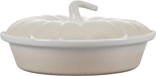 Vista 2 de Le Creuset Gres Figural Calabaza Panadero con Tapa, 9", Merengue