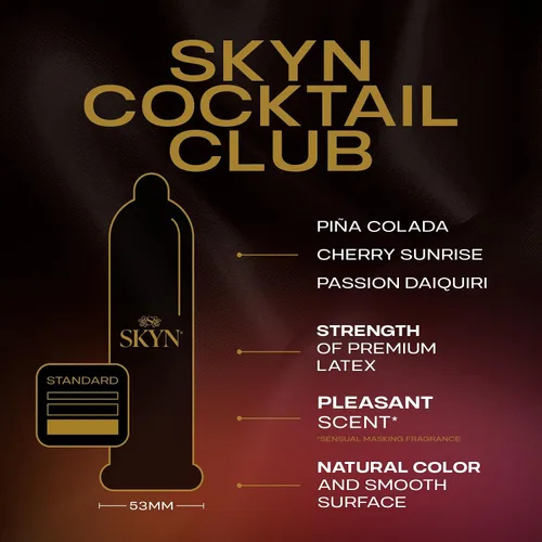 Vista 3 de SKYN Cocktail Club - Condones con sabor – 10 unidades – Condones lubricados, sin látex, de longitud completa con sabor para sensaciones divertidas