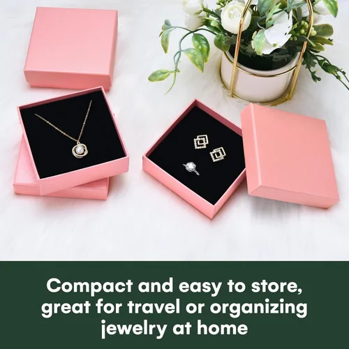Vista 6 de Dawhud Direct Joyero pequeño, paquete de 6 cajas de regalo pequeñas de cartón con tapas y cojín negro, ideal para aretes, pulseras y collares, cajas
