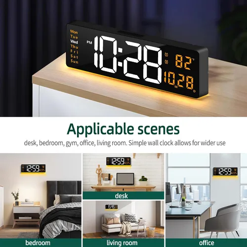 Vista 12 de LEIKE Reloj de pared digital grande de 16 pulgadas, control remoto, 2 alarmas, pantalla LED, DST automático, reloj de luz nocturna moderno de Reloj