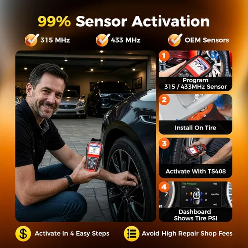 Vista 3 de Autel MaxiTPMS TS408 TPMS Herramienta de reaprendizaje, escáner de programación TPMS 2026 Lite Ver. de TS501 Pro TS508WF TS601, sensores