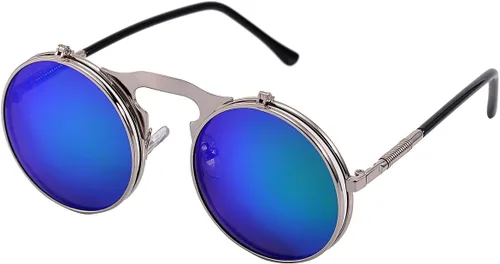 Vista 2 de COASION Gafas de sol redondas vintage para hombres y mujeres, jóvenes, círculo, steampunk, disfraz