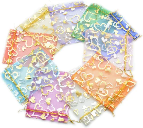 Vista 9 de YYaaloa 100 mini bolsas de organza mixta de corazón traslúcido de 2.7 x 3.5 pulgadas, con cordón elegante, bolsas de belleza para regalo, bolsas
