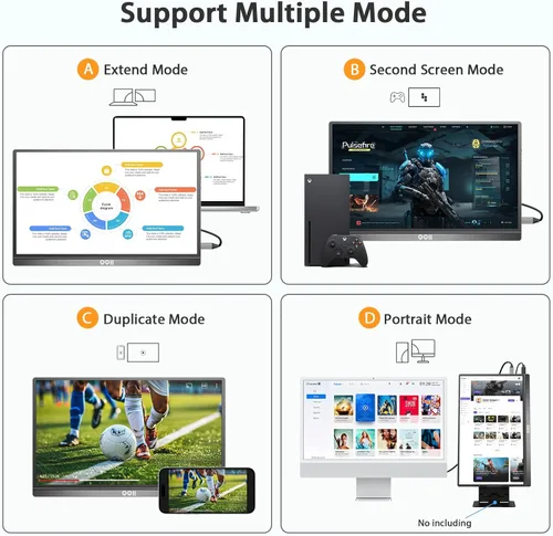 Vista 4 de QQH Monitor portátil, pantalla de viaje de aleación USB C HDMI de 15.6 pulgadas FHD 1080P para computadora portátil con cubierta inteligente