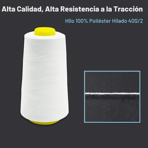 Vista 3 de Hilo serger blanco y negro, hilo multiusos para coser, poliéster, 4 conos de 2743 m cada uno para máquina de coser 2 blanco 2 negro