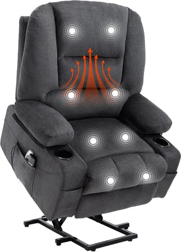 Vista 12 de Silla reclinable eléctrica para personas mayores con puerto USB, silla reclinable de masaje eléctrica con calor para adultos mayores, color azul