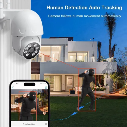 Vista 6 de Cámara IP PTZ de seguridad inalámbrica 1080P HD, 2 GHz 5 GHz WiFi dual P2P Pan/Tilt detección de movimiento seguimiento automático, alerta de foco