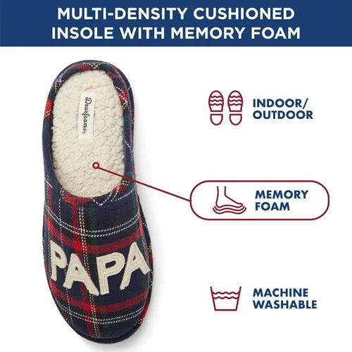 Vista 3 de Dearfoams Pantuflas para hombre Papa Bear , azul (Blue Tartan Plaid), S